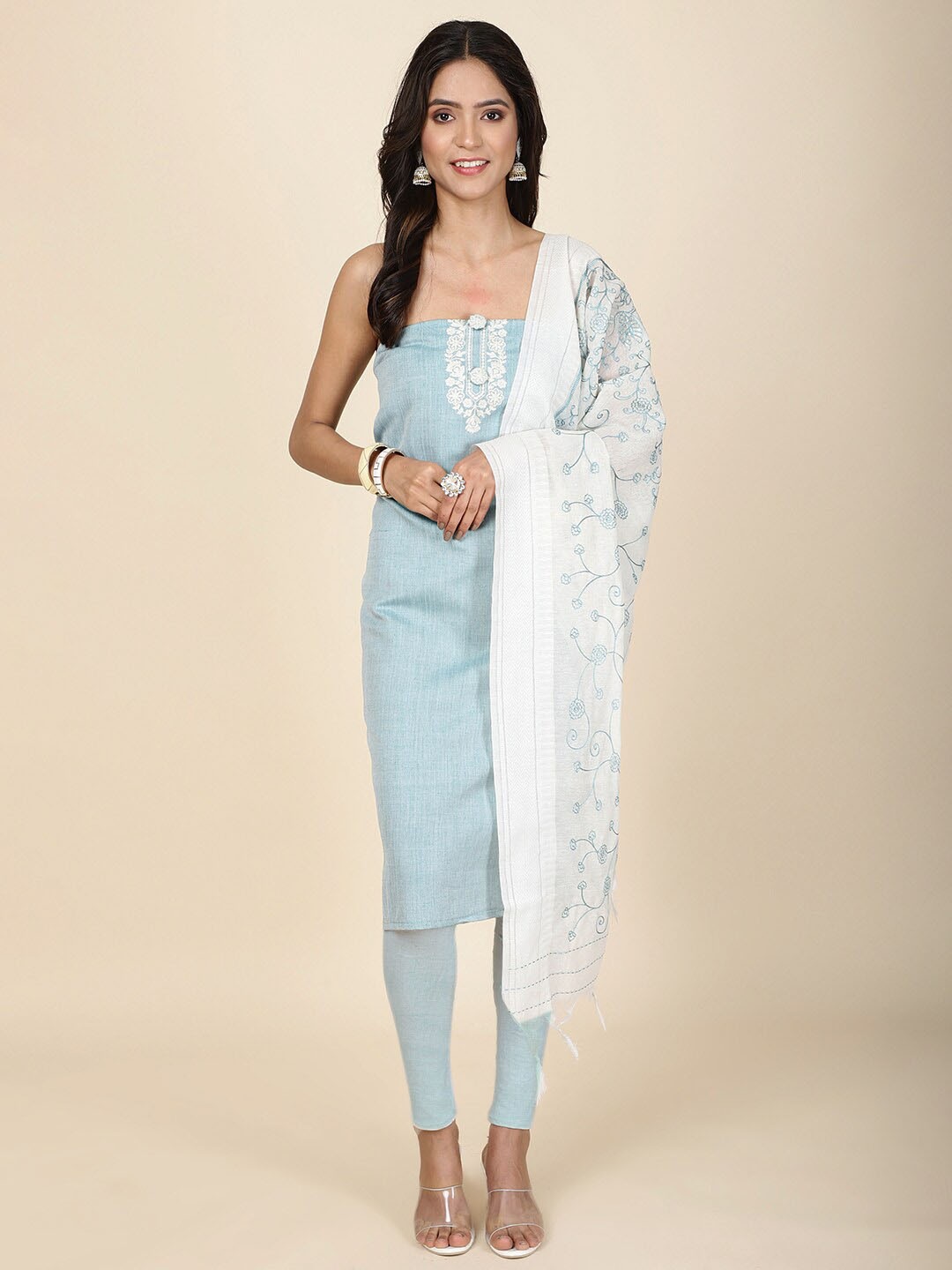 

Meena Bazaar Floral Embroidered Unstitched Dress Material, Blue