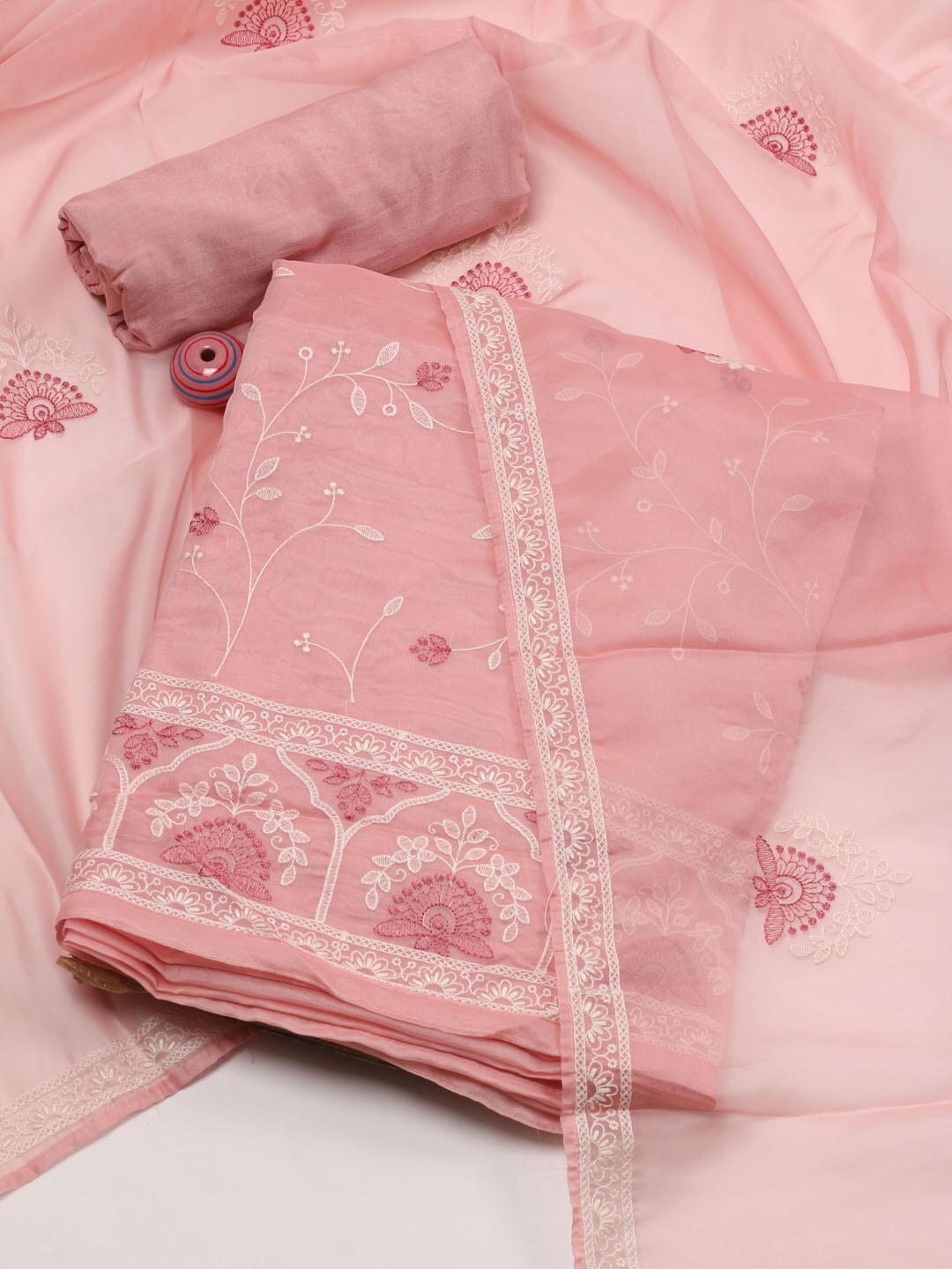 

Meena Bazaar Embroidered Organza Unstitched Dress Material, Pink