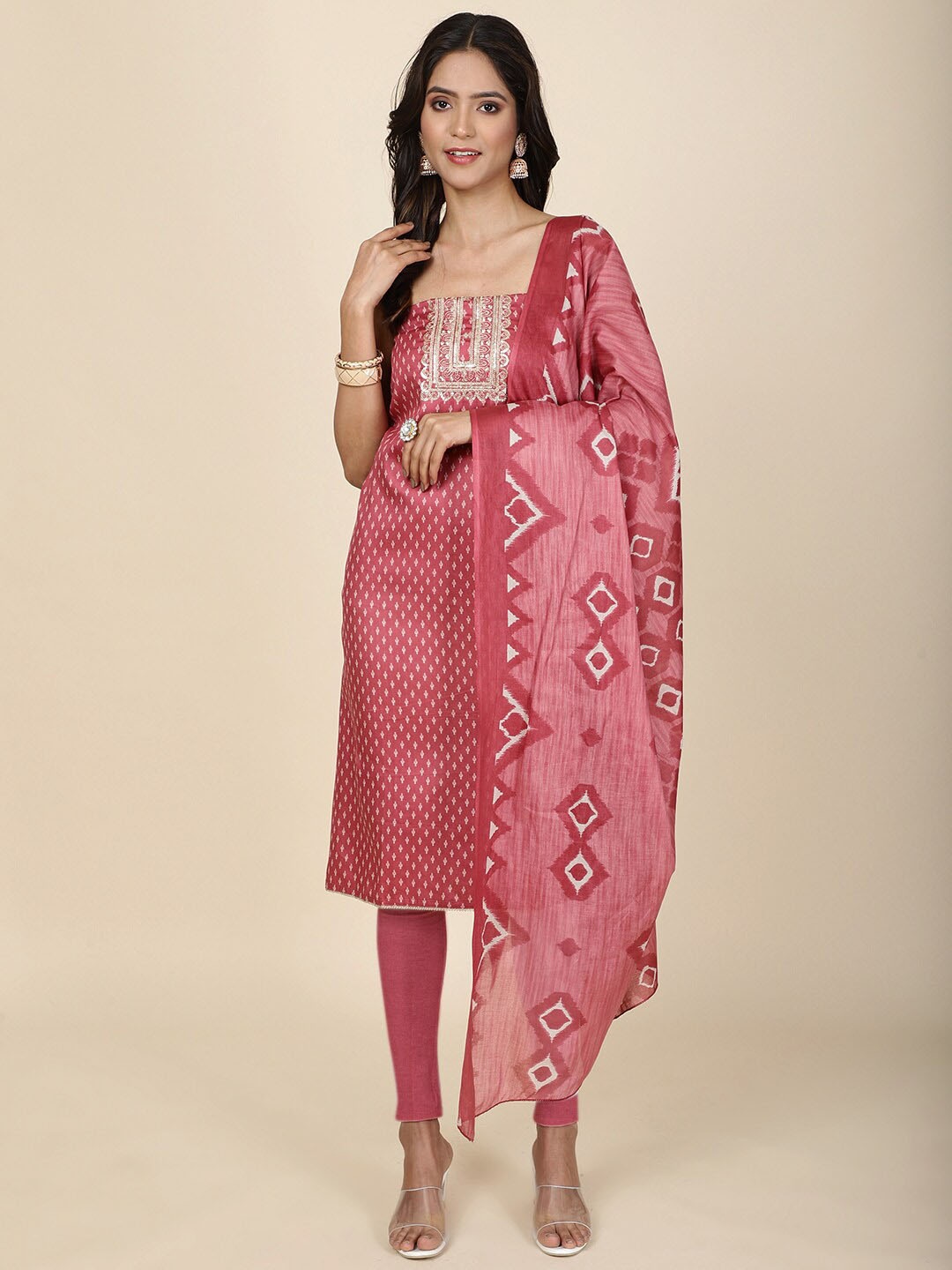 

Meena Bazaar Printed Unstitched Dress Material, Pink