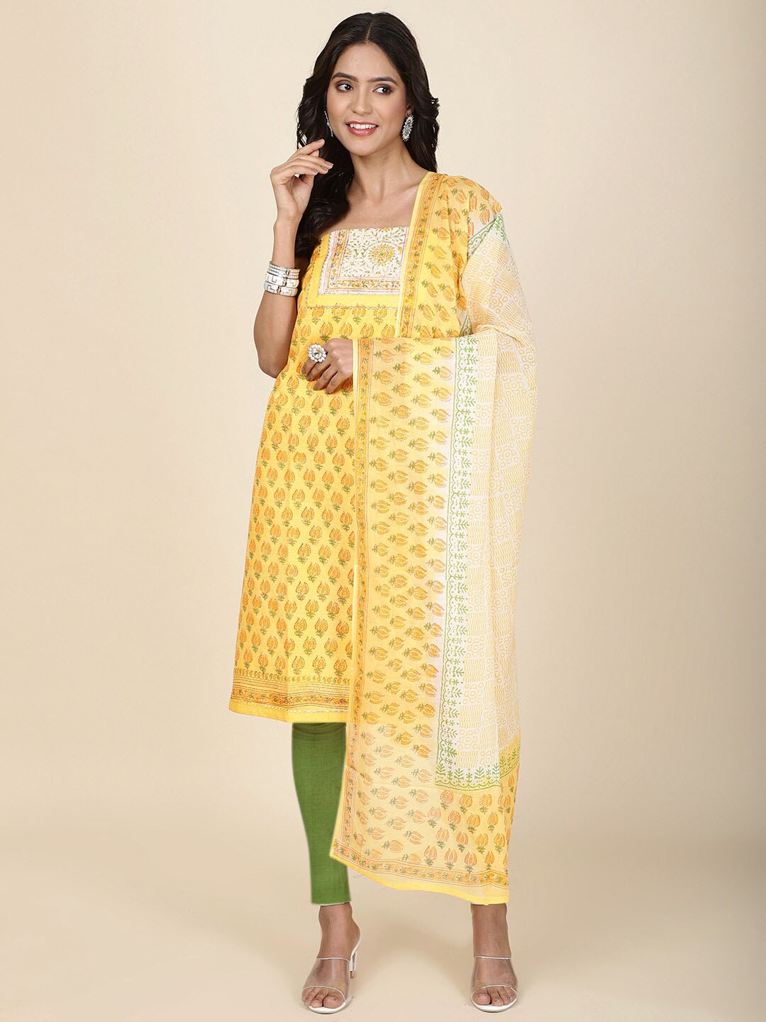 

Meena Bazaar Floral Printed Unstitched Dress Material, Yellow