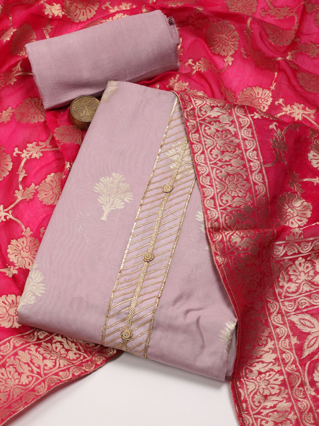 

Meena Bazaar Art Silk Unstitched Dress Material, Pink