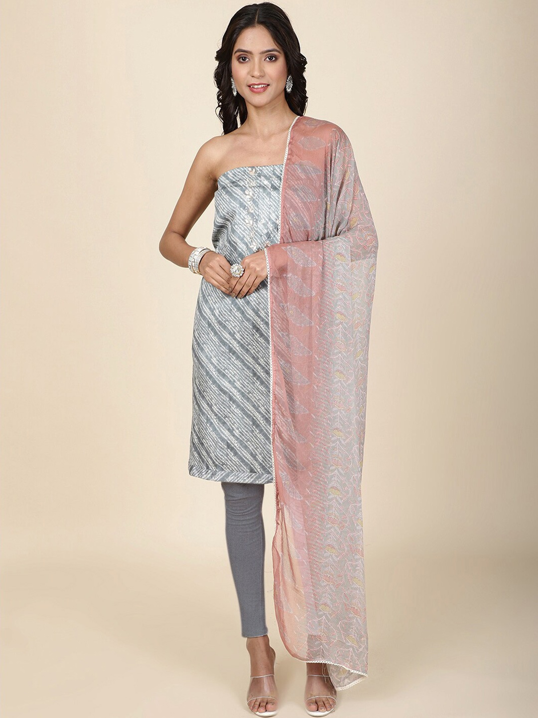 

Meena Bazaar Printed Unstitched Dress Material, Grey