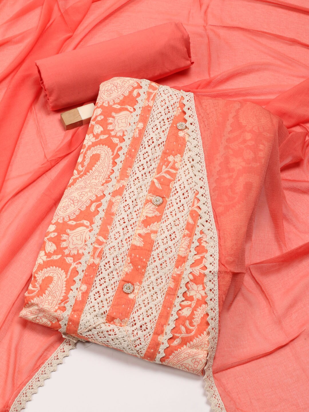 

Meena Bazaar Printed Unstitched Dress Material, Orange