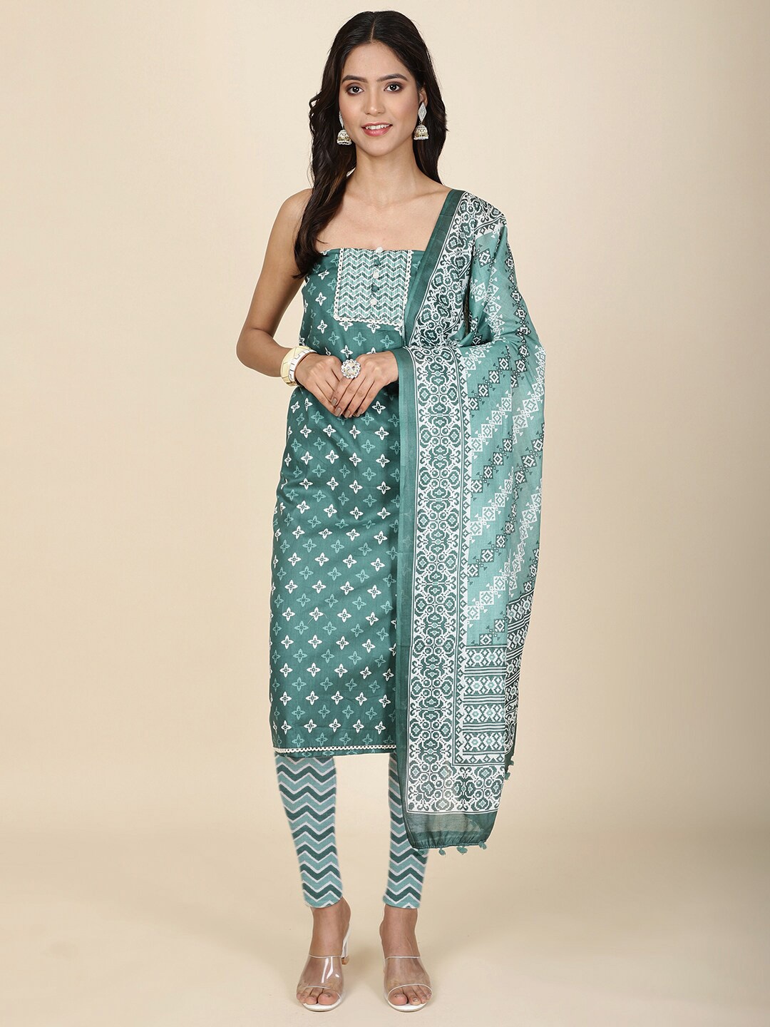 

Meena Bazaar Printed Unstitched Dress Material, Green