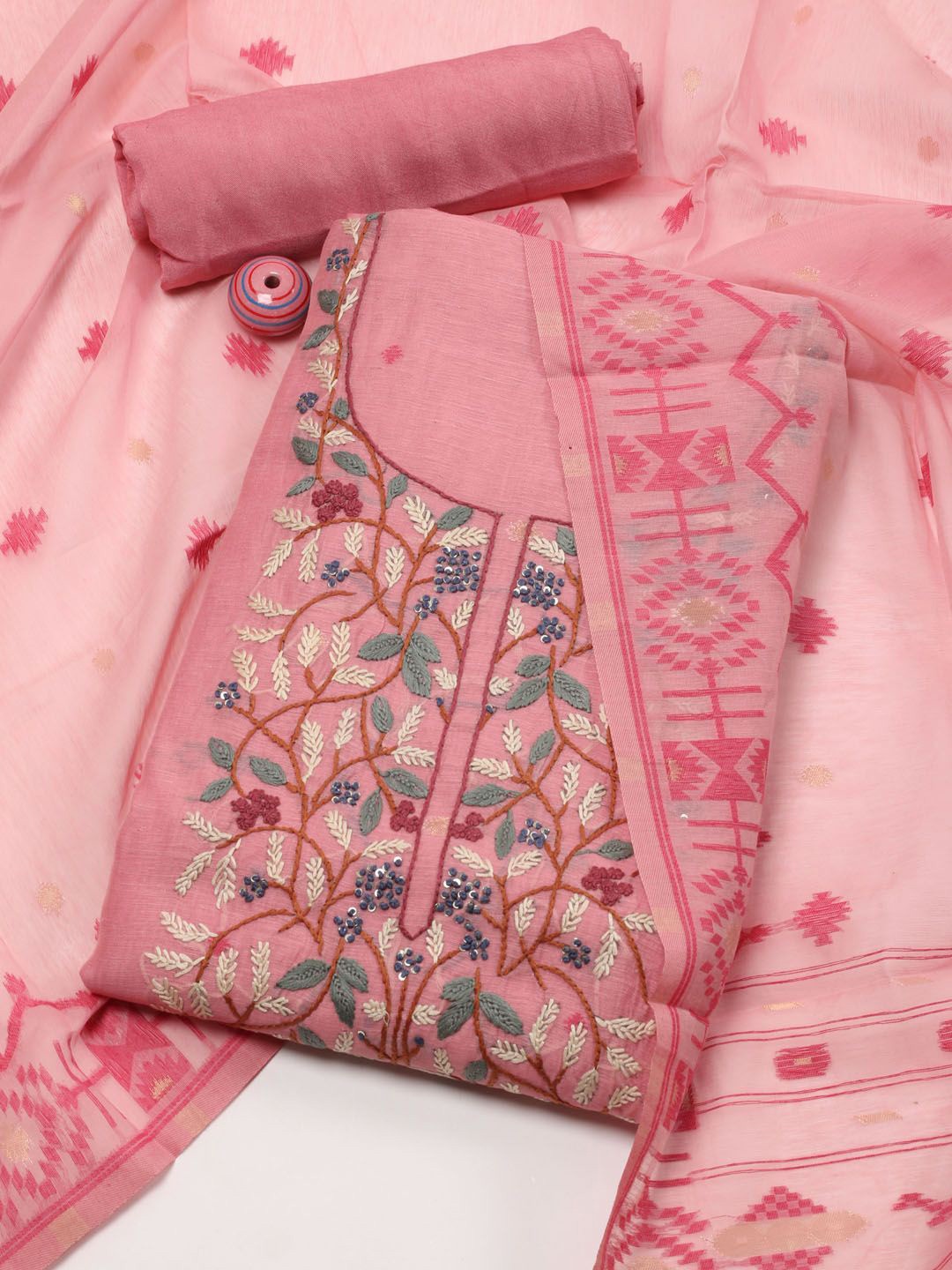 

Meena Bazaar Embroidered Unstitched Dress Material, Pink