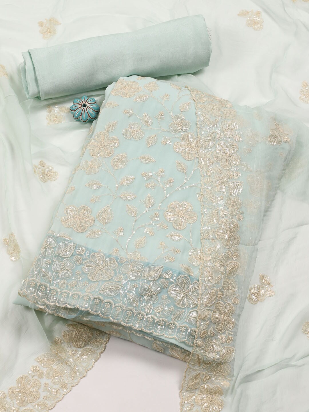

Meena Bazaar Embellished Unstitched Dress Material, Blue