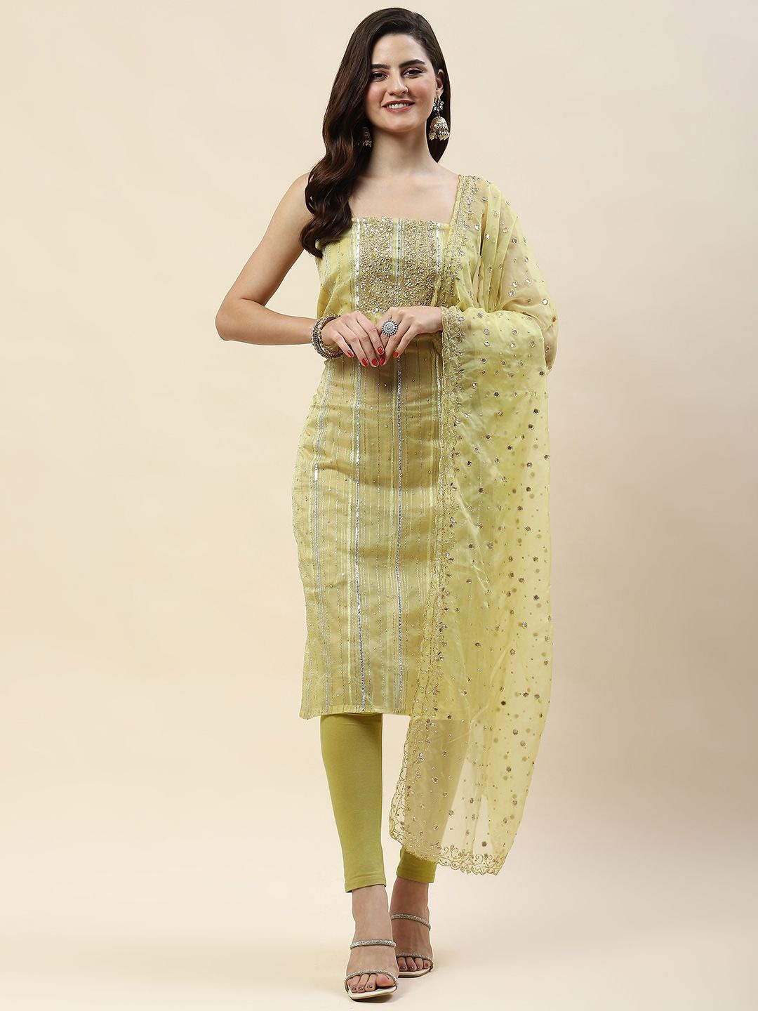 

Meena Bazaar Embellished Organza Unstitched Dress Material, Yellow