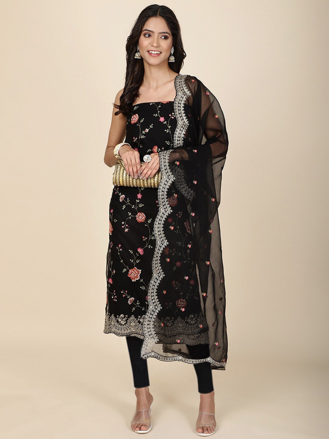 

Meena Bazaar Embroidered Organza Unstitched Dress Material, Black
