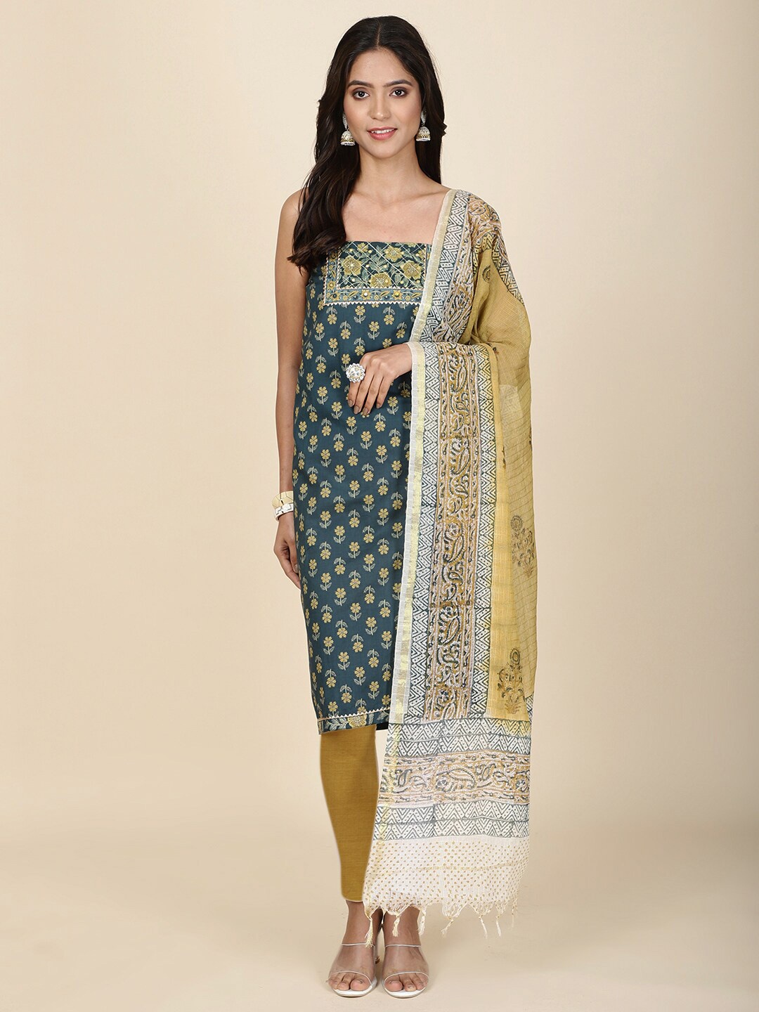 

Meena Bazaar Printed Unstitched Dress Material, Blue