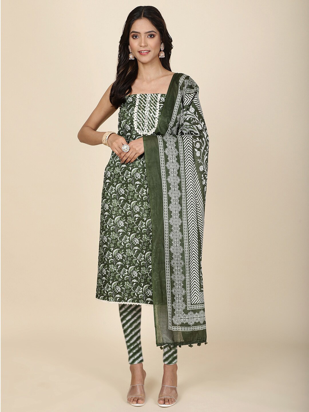 

Meena Bazaar Printed Unstitched Dress Material, Green