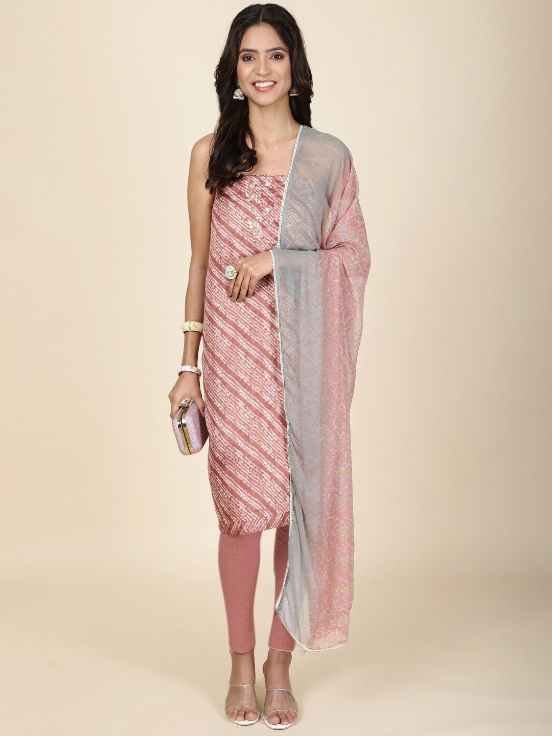 

Meena Bazaar Printed Unstitched Dress Material, Rust