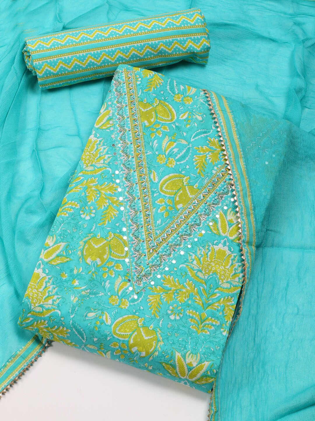 

Meena Bazaar Printed Unstitched Dress Material, Blue