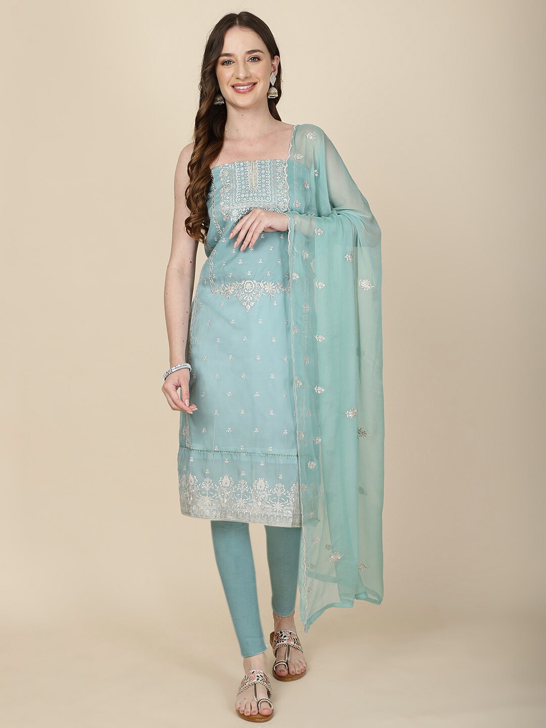 

Meena Bazaar Embroidered Organza Unstitched Dress Material, Blue