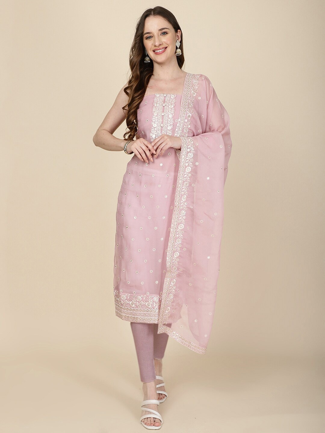 

Meena Bazaar Embroidered Organza Unstitched Dress Material, Purple