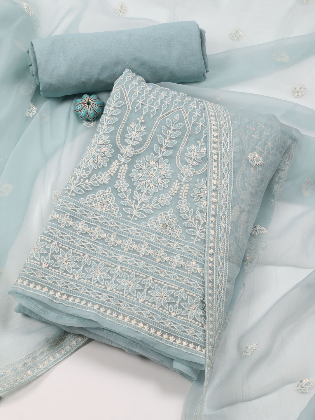 

Meena Bazaar Embroidered Unstitched Dress Material, Blue