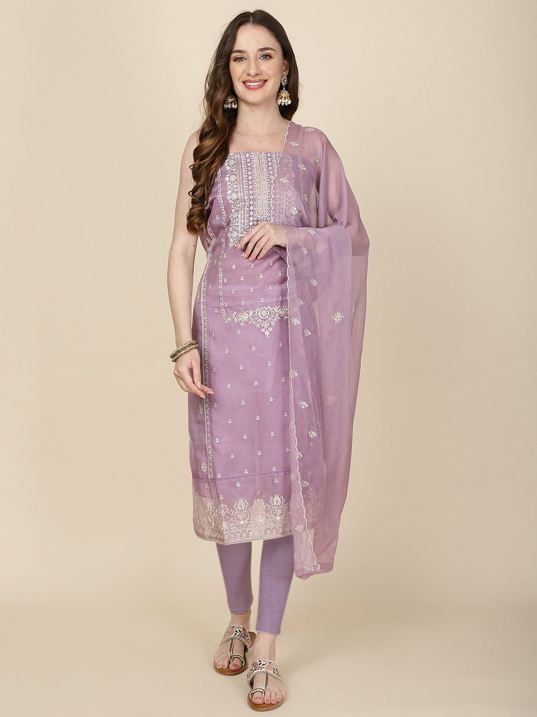 

Meena Bazaar Embroidered Organza Unstitched Dress Material, Purple