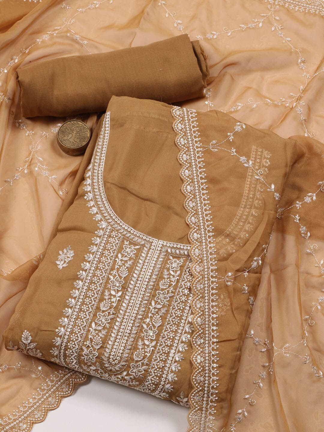 

Meena Bazaar Embroidered Unstitched Dress Material, Brown