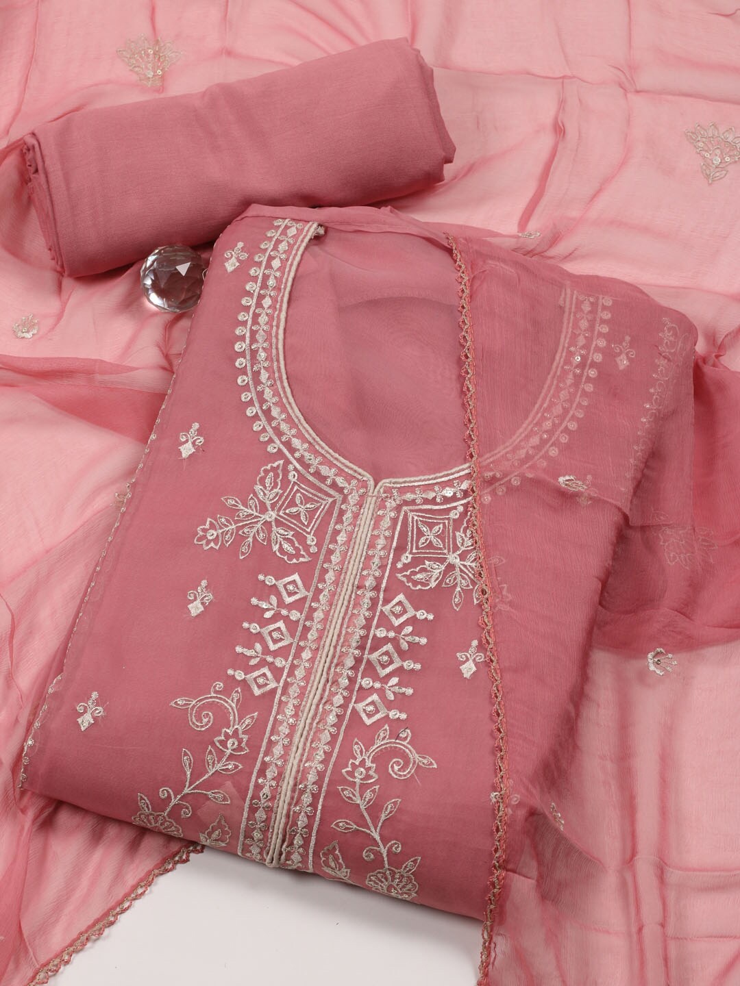 

Meena Bazaar Embroidered Unstitched Dress Material, Peach