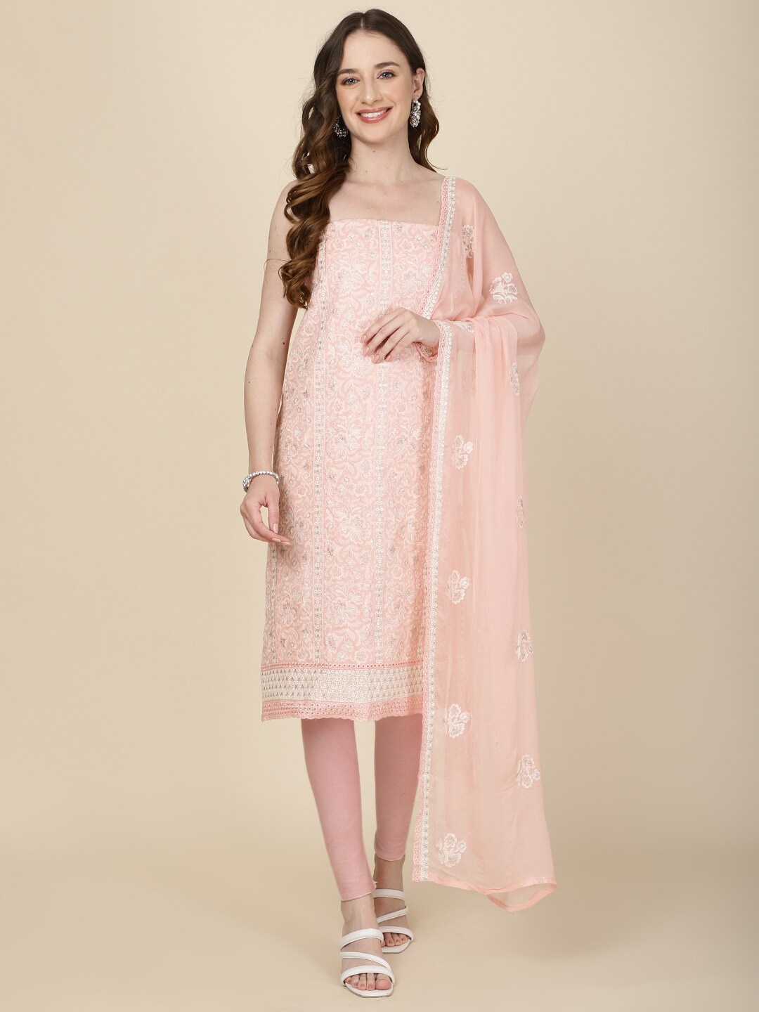 

Meena Bazaar Ethnic Motifs Embroidered Unstitched Dress Material, Peach