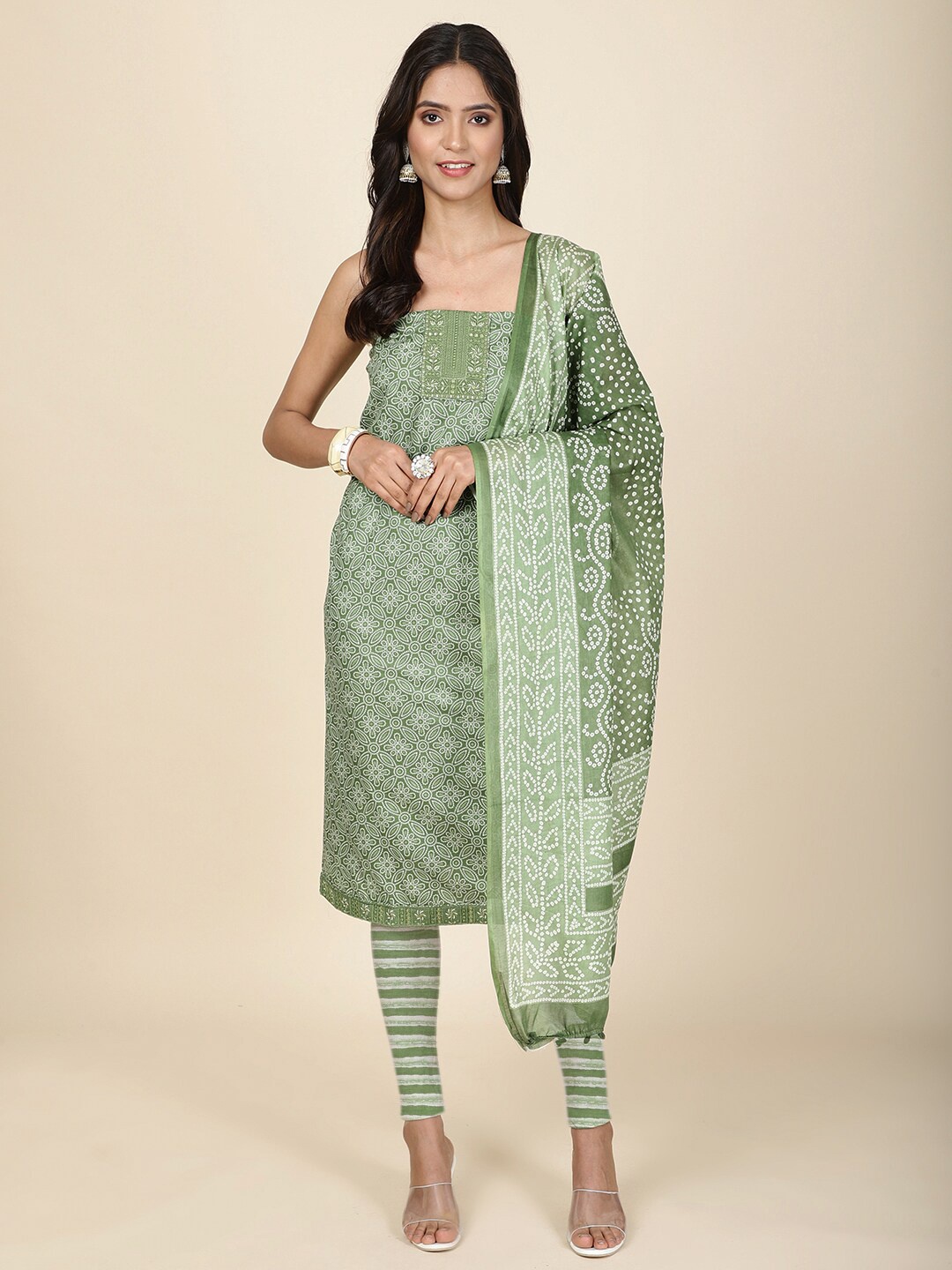 

Meena Bazaar Bandhani Printed Unstitched Dress Material, Green