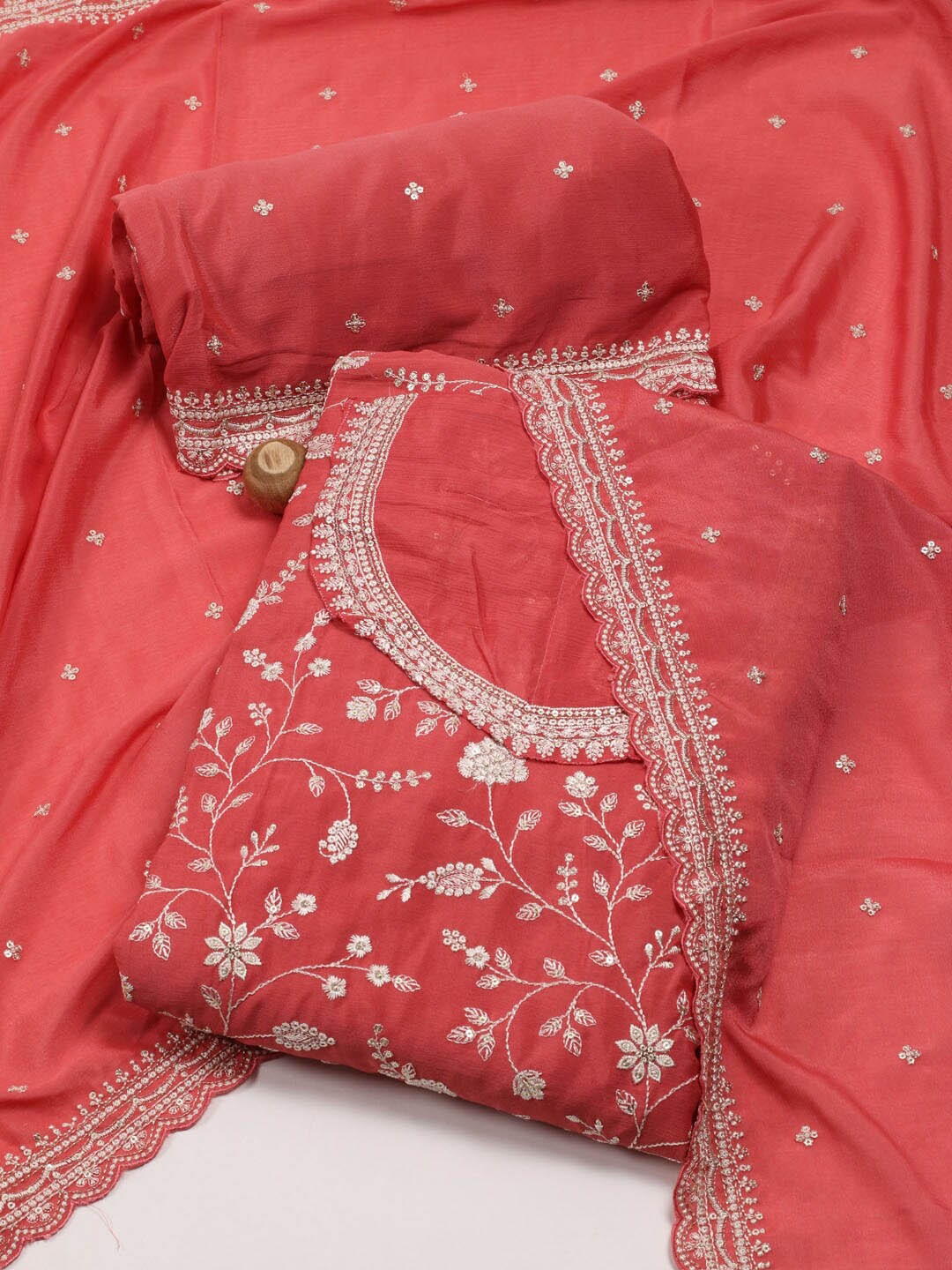 

Meena Bazaar Ethnic Motifs Embroidered Unstitched Dress Material, Peach