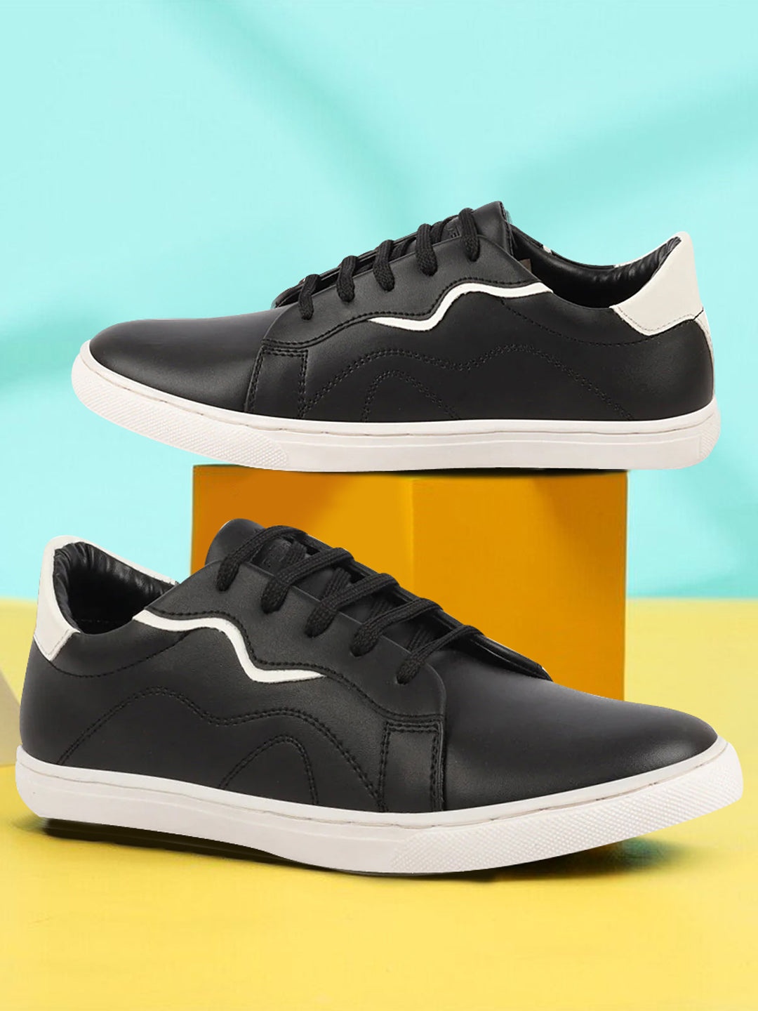 

FAUSTO Men Round Toe Memory Foam Sneakers, Black