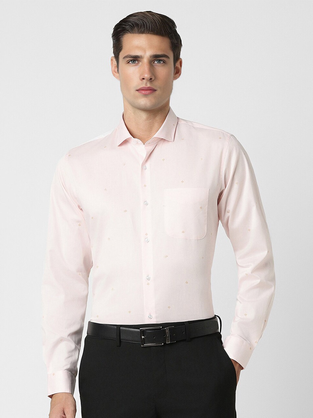 

Peter England Micro Ditsy Printed Slim Fit Pure Cotton Formal Shirt, Peach