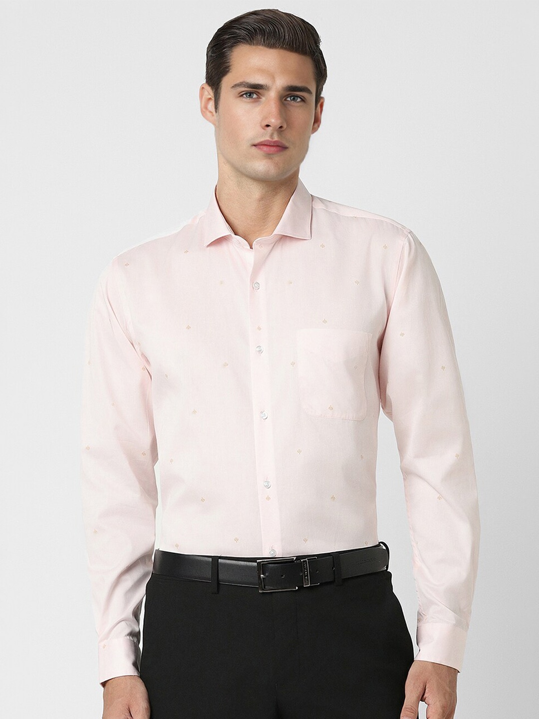 

Peter England Micro Ditsy Printed Pure Cotton Formal Shirt, Peach