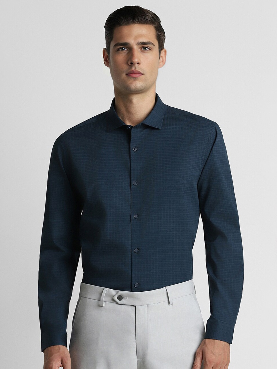 

Peter England Micro Checked Super Slim Fit Formal Shirt, Navy blue