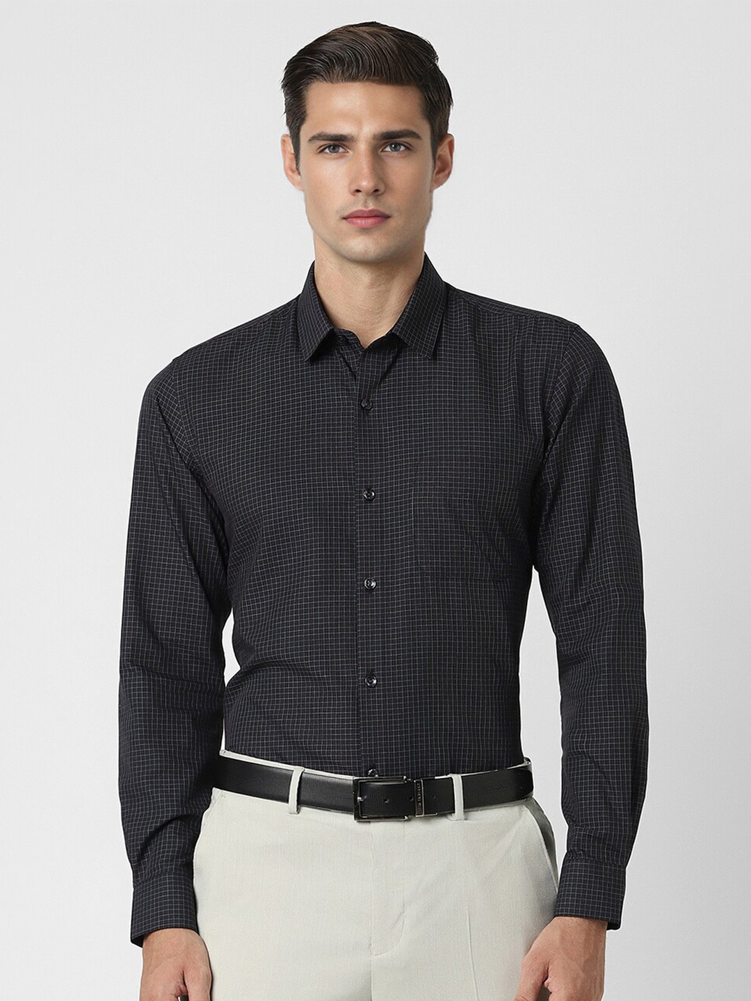 

Peter England Micro Checked Slim Fit Formal Shirt, Black