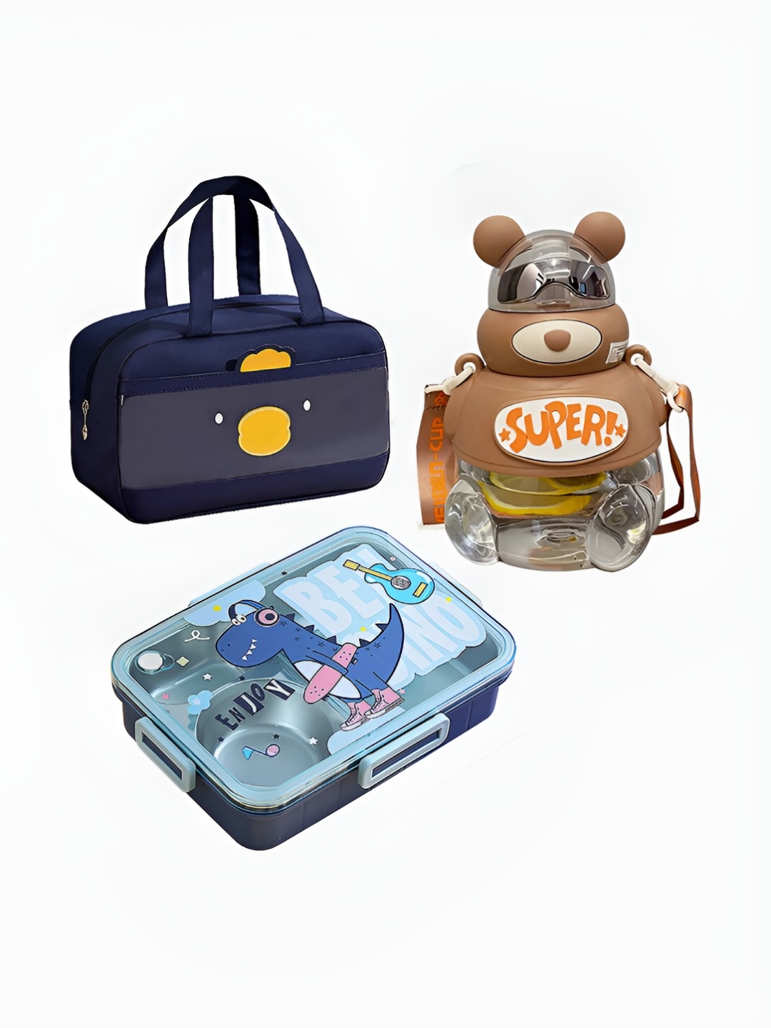 

Little Surprise Box LLP Brown & Navy 3 Pieces Blue Stainless Steel Lunch Box Sets