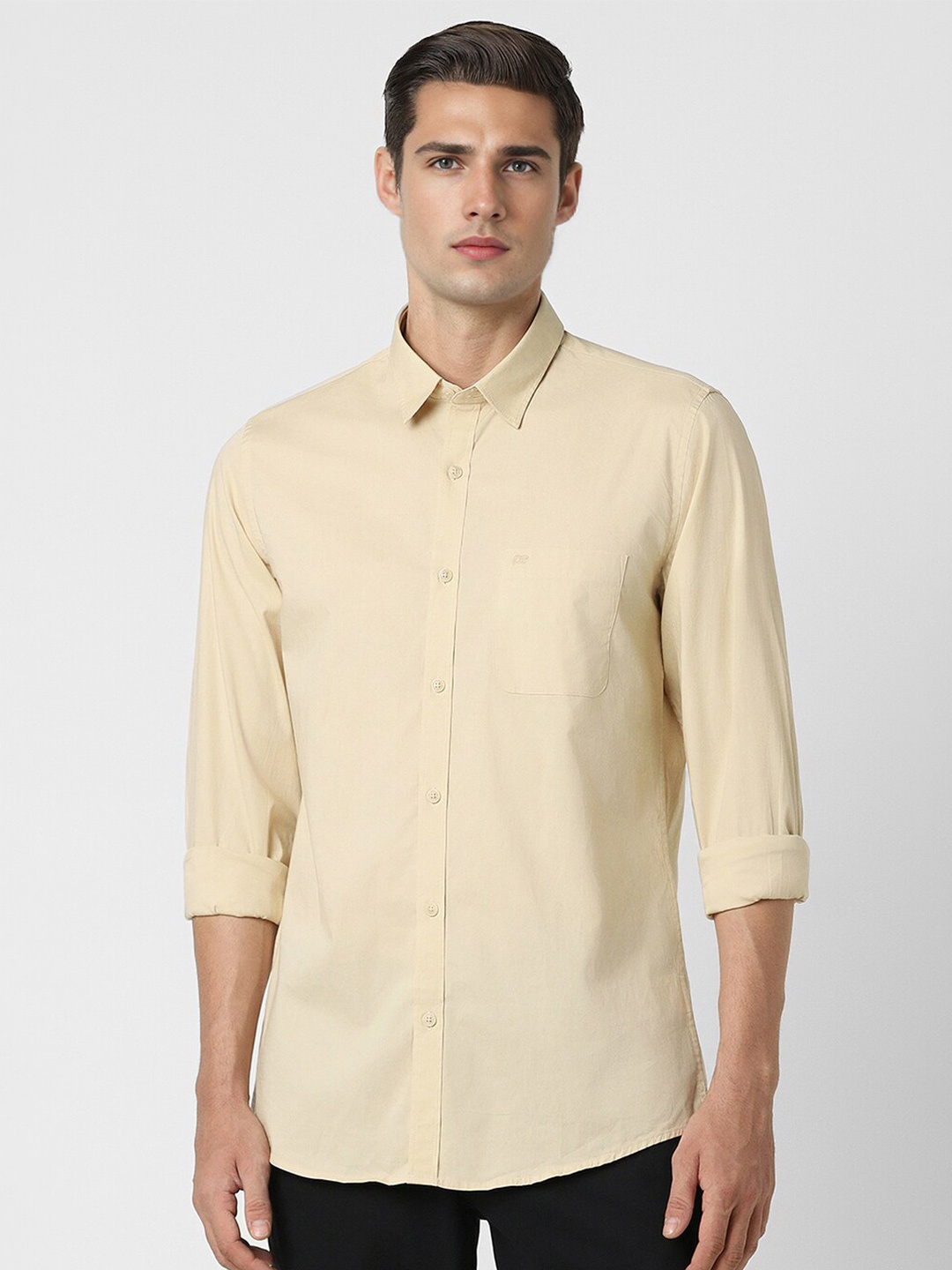 

Peter England Casuals Slim Fit Spread Collar Casual Shirt, Beige