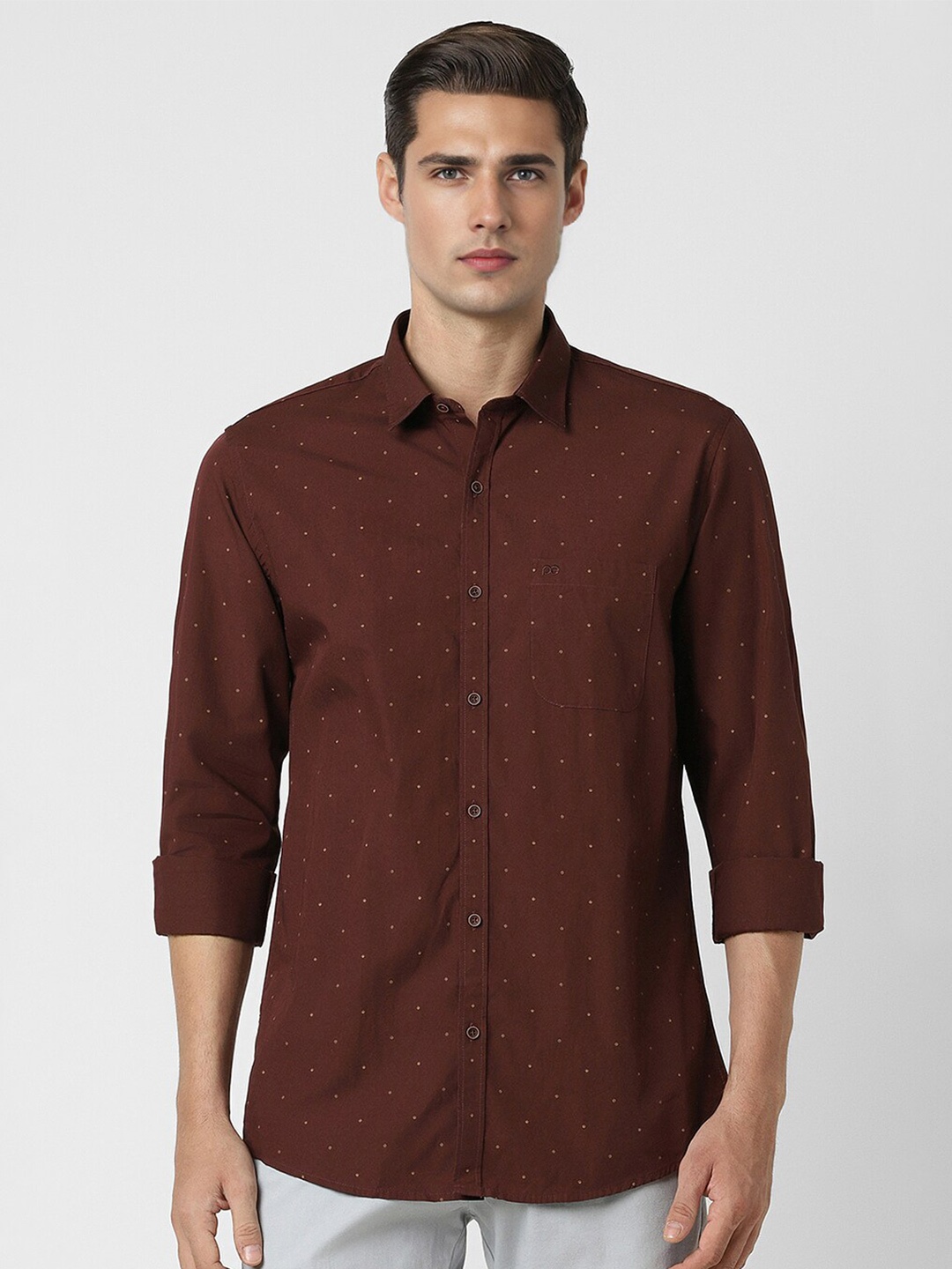 

Peter England Casuals Slim Fit Micro Ditsy Printed Pure Cotton Casual Shirt, Brown