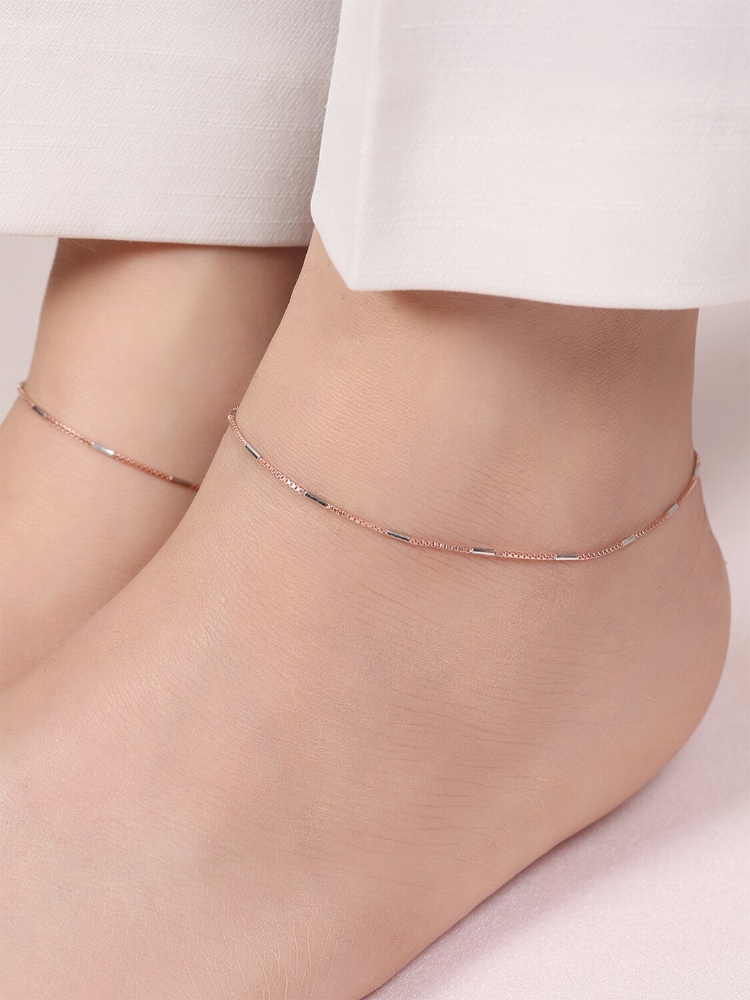 

Zavya Set Of 2 925 Pure Silver Rhodium-Plated Anklets, Rose gold
