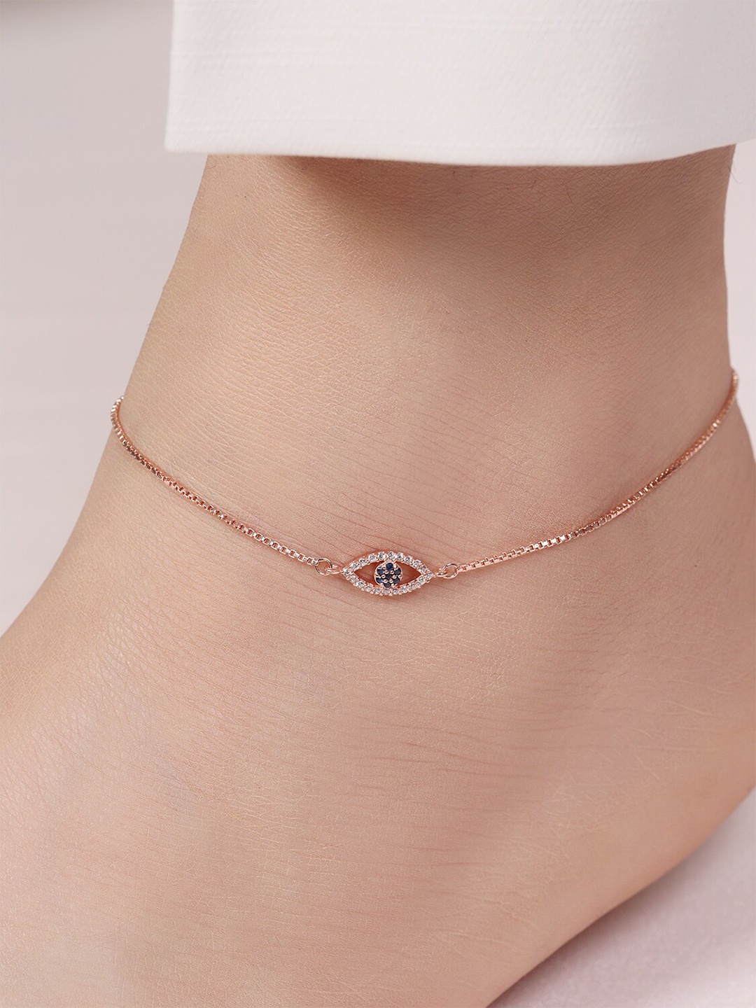 

Zavya 925 Pure Silver Rose Gold-Plated Artificial Stones Studded Anklet