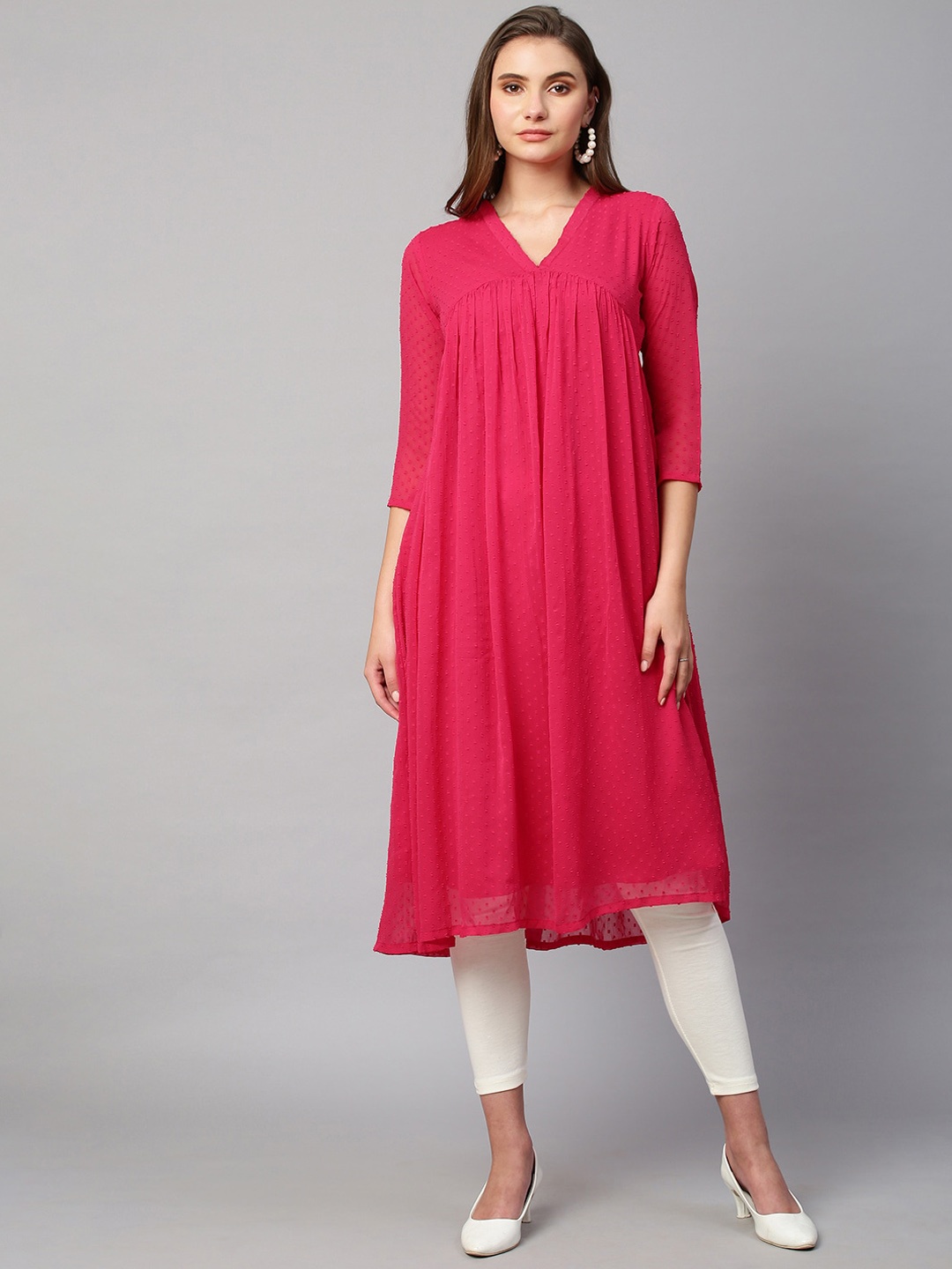 

RATAN Woven Design Dobby Chiffon Anarkali Kurta, Magenta