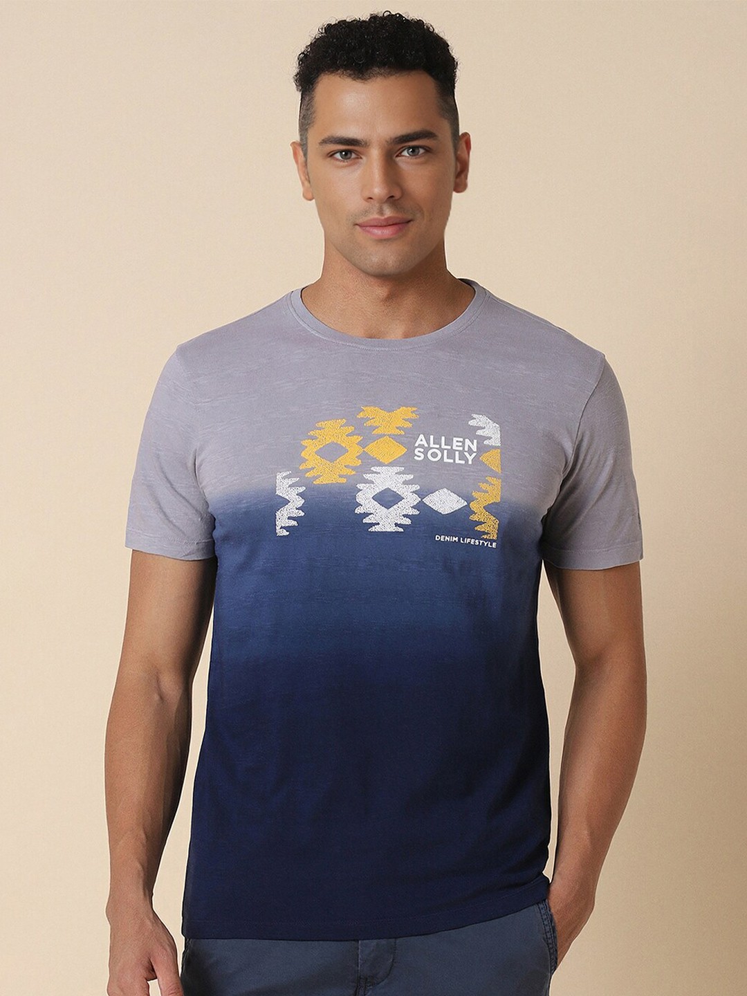 

Allen Solly Typography Printed Round Neck Short Sleeves Cotton Regular T-shirt, Navy blue