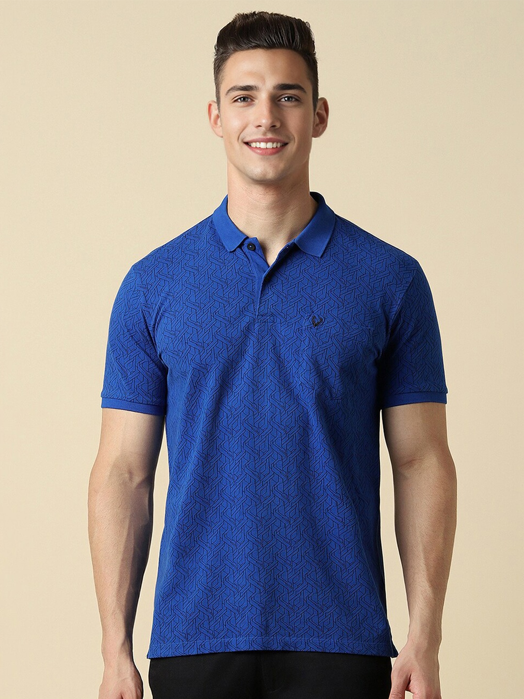 

Allen Solly Self Design Cotton Polo Collar Applique Casual T-shirt, Blue