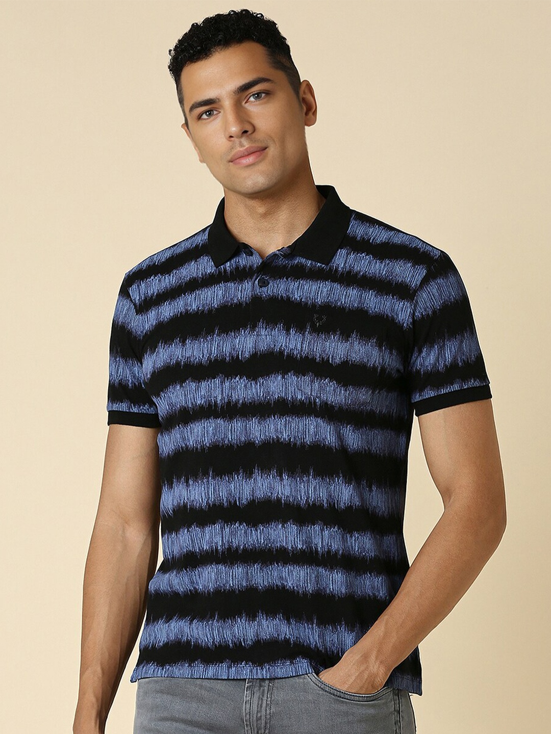 

Allen Solly Striped Cotton Polo Collar Pockets Casual T-shirt, Black