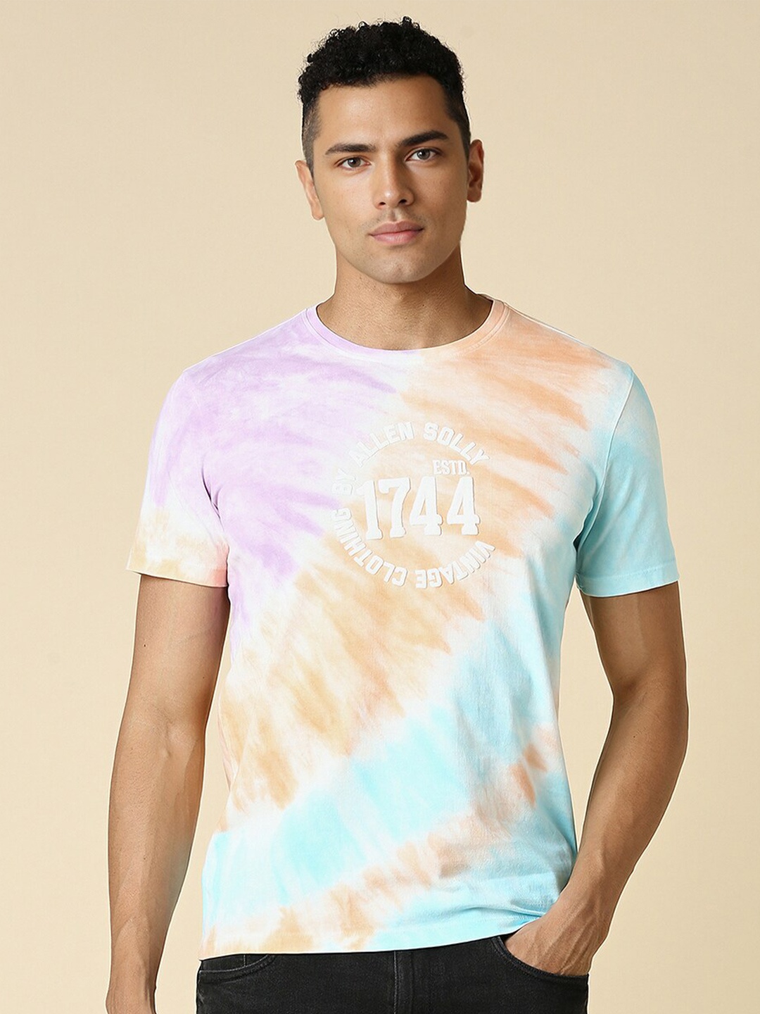 

Allen Solly Dyed Cotton Short Sleeves Slim Fit Casual T-shirt, Pink