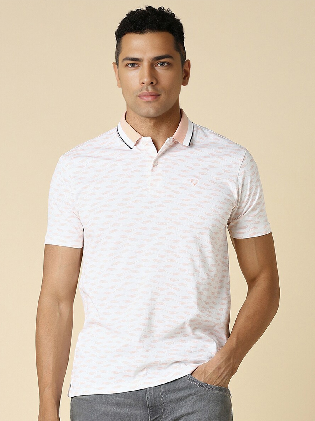 

Allen Solly Abstract Printed Polo Collar Short Sleeves Cotton Regular T-shirt, White