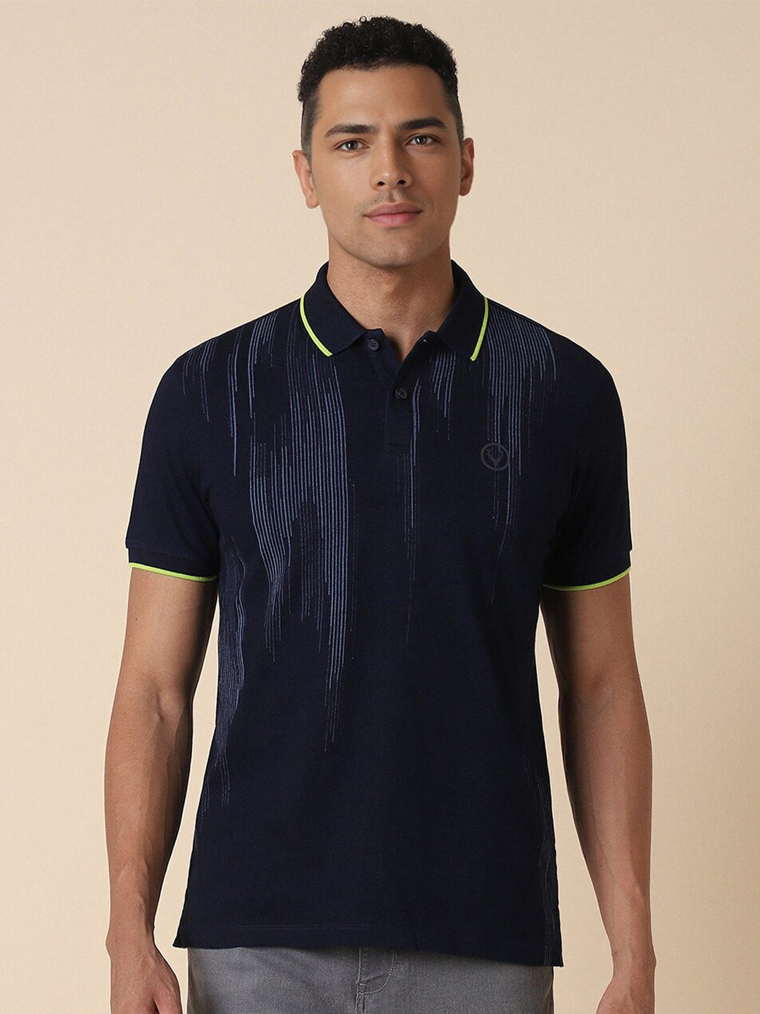 

Allen Solly Cotton Polo Collar Applique Casual T-shirt, Navy blue