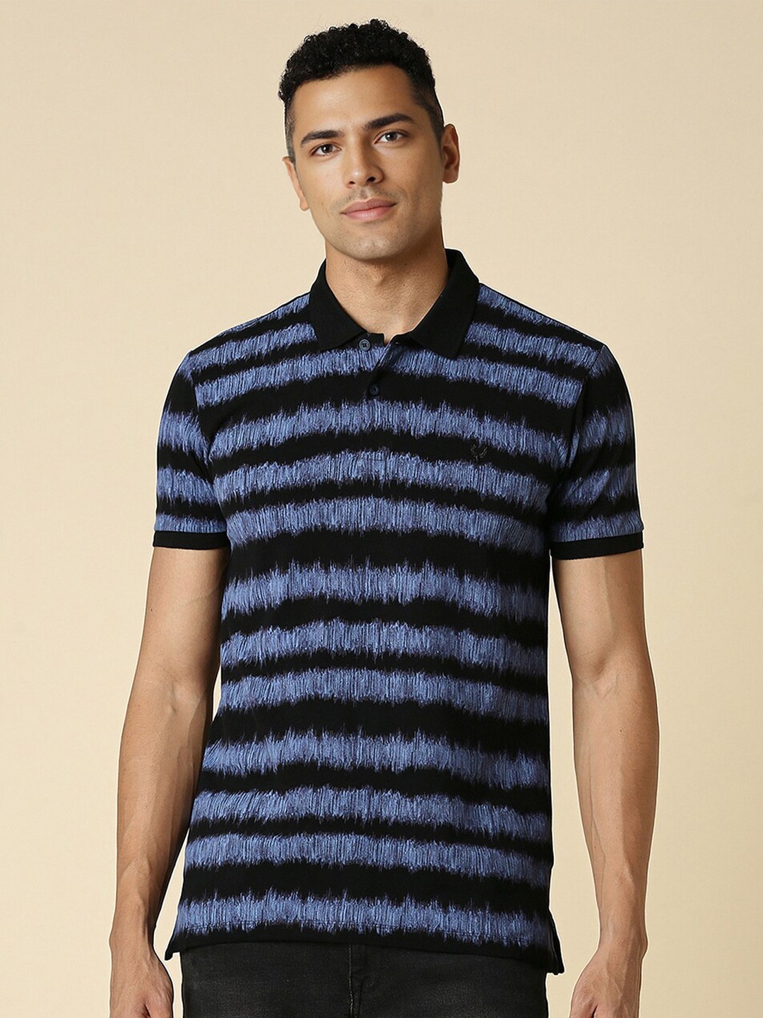 

Allen Solly Striped Polo Collar Short Sleeves Cotton Regular T-shirt, Black