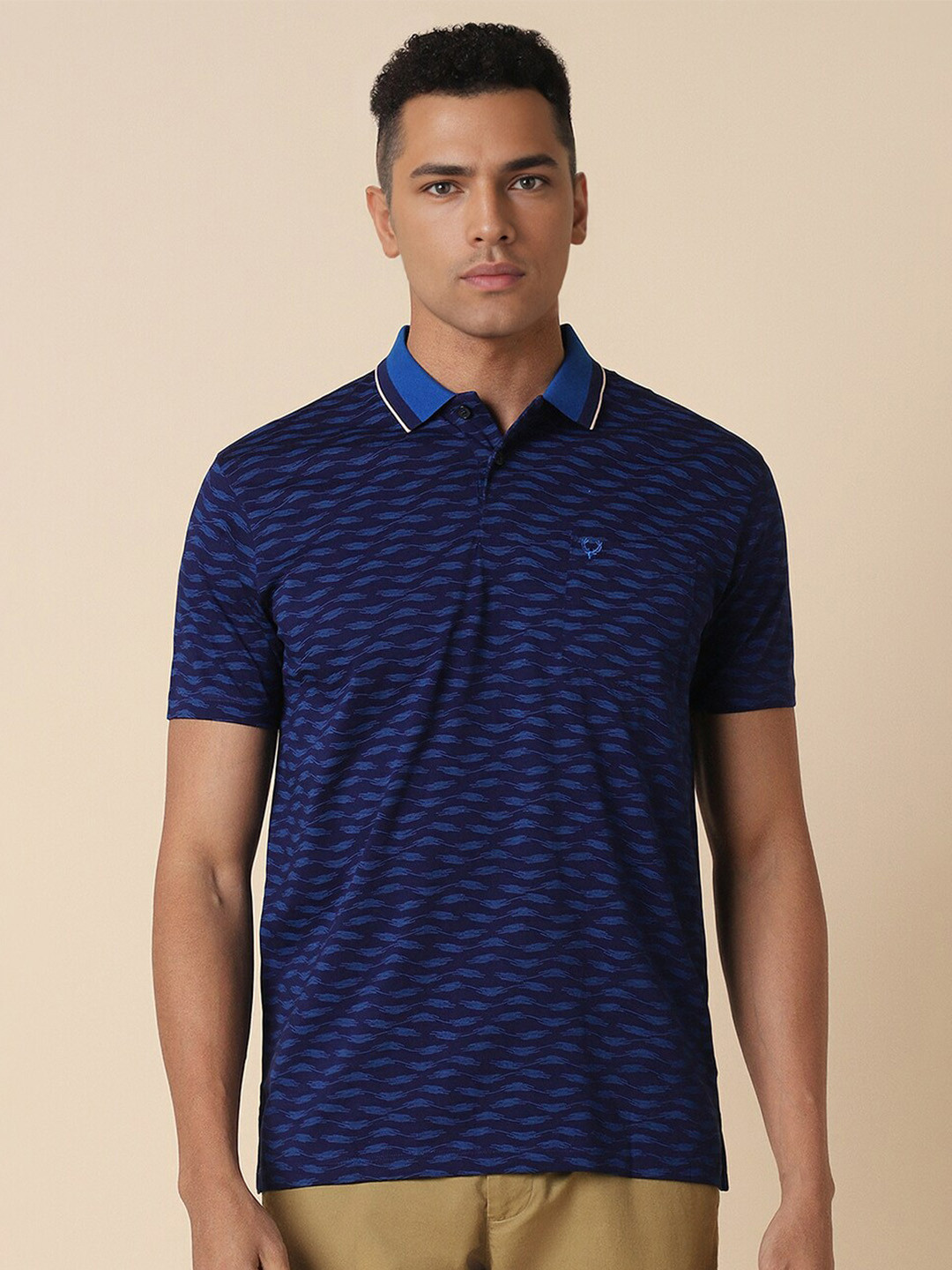 

Allen Solly Abstract Printed Polo Collar Pockets Casual T-shirt, Navy blue