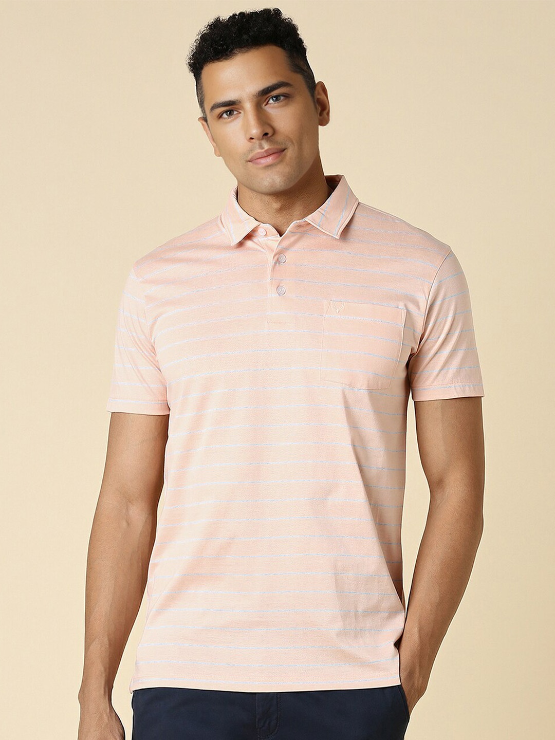 

Allen Solly Striped Cotton Polo Collar Pockets Casual T-shirt, Pink