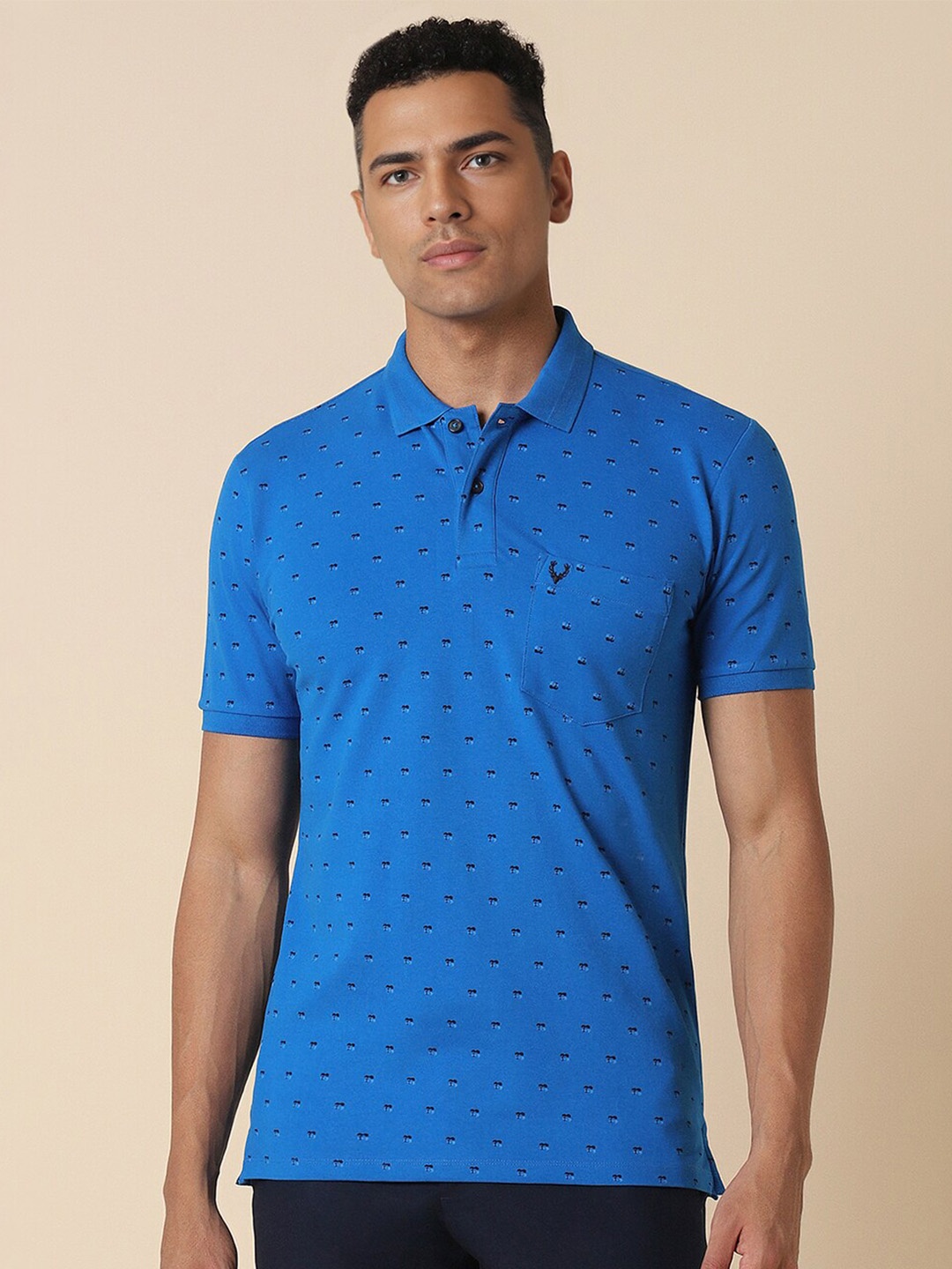 

Allen Solly Geometric Printed Cotton Polo Collar Pockets Casual T-shirt, Blue