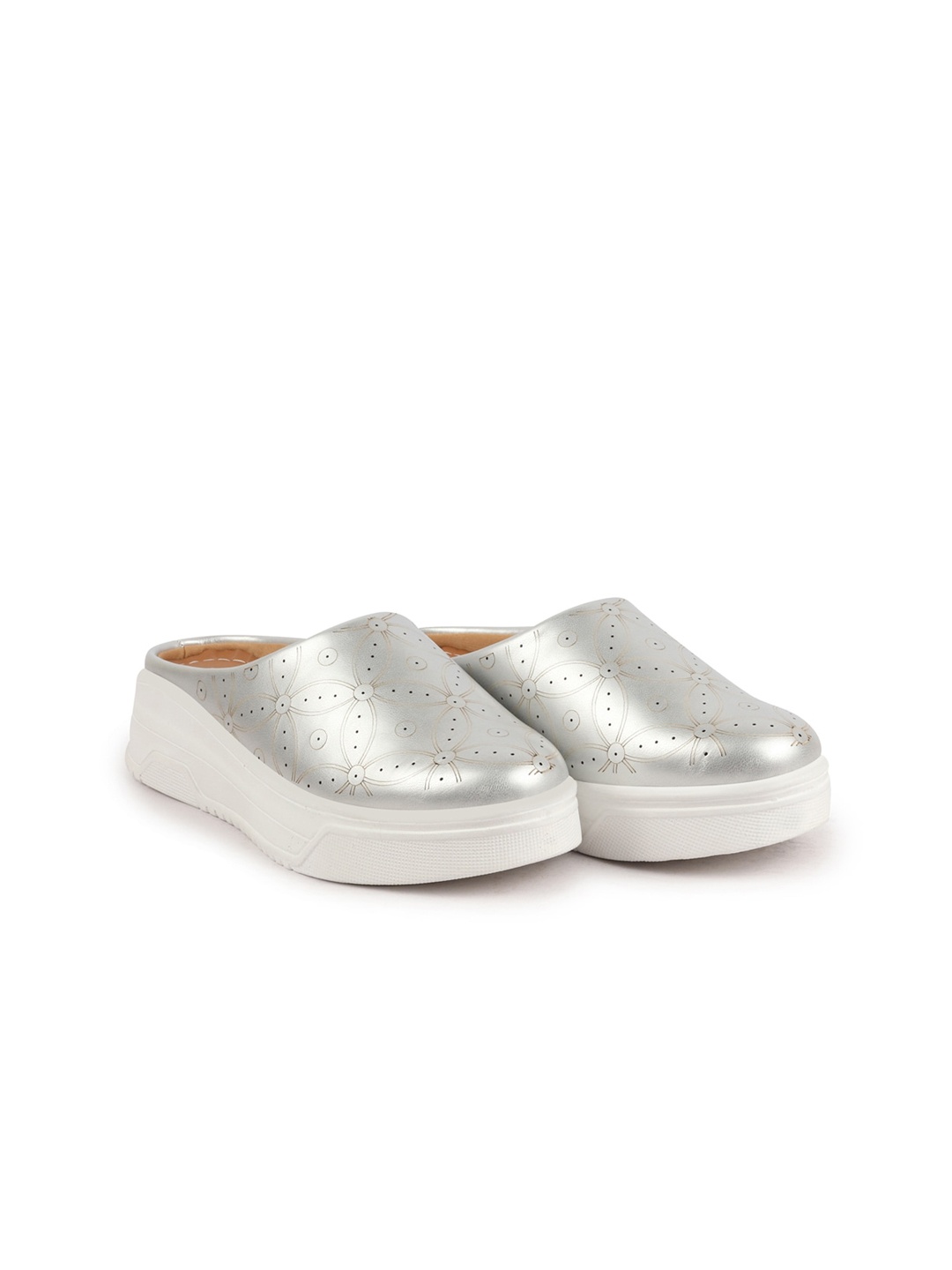 

FAUSTO Women Textured Round Toe Memory Foam Mule Sneakers, Silver