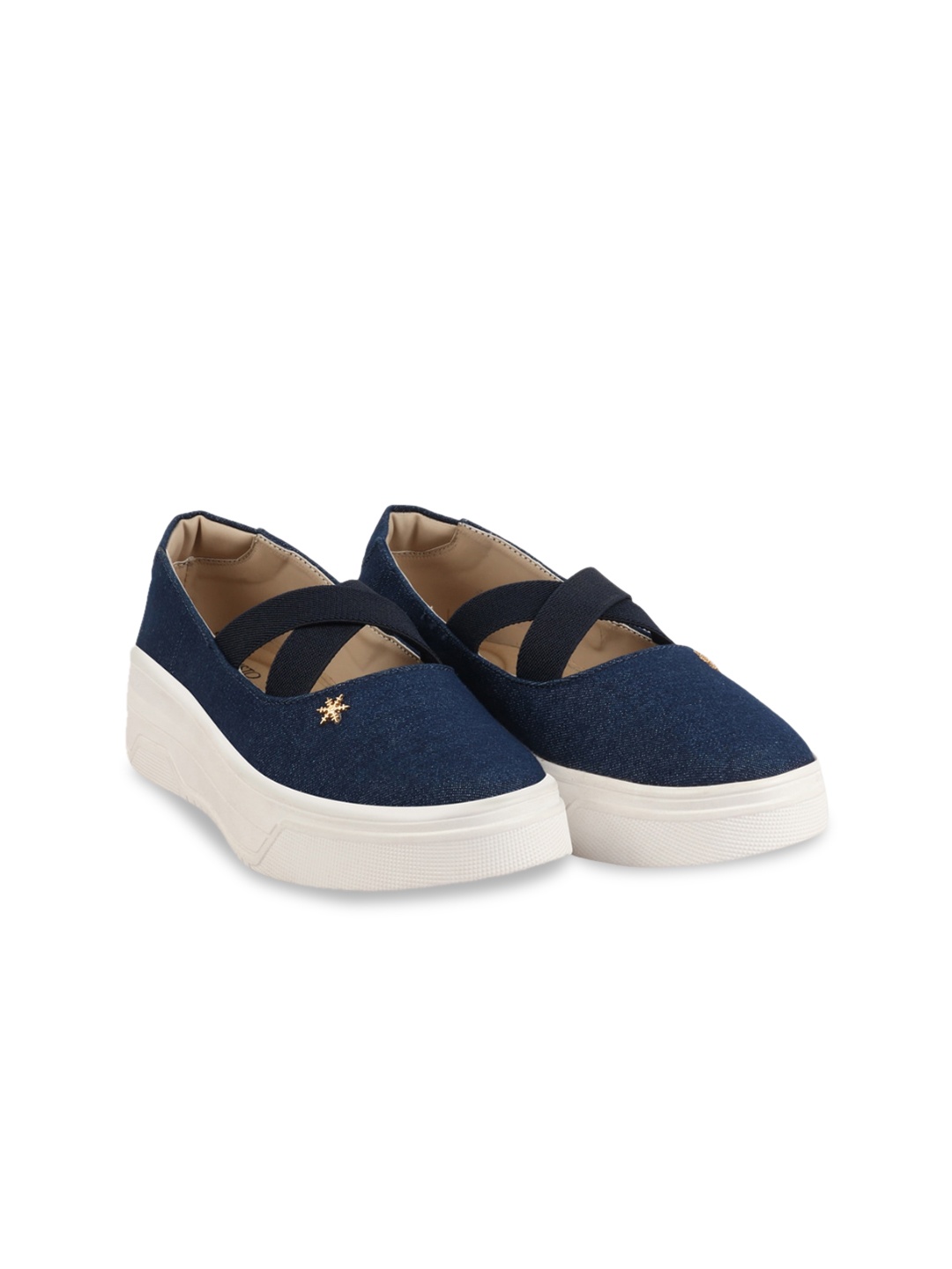 

FAUSTO Women Round Toe Memory Foam Canvas Slip-On Sneakers, Navy blue