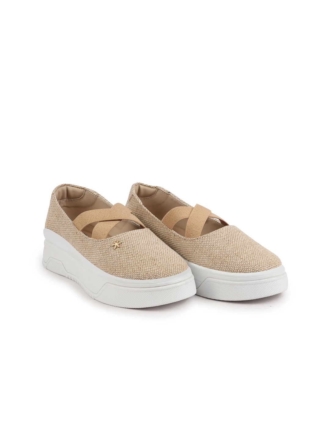 

FAUSTO Women Textured Round Toe Memory Foam Canvas Slip-On Sneakers, Beige