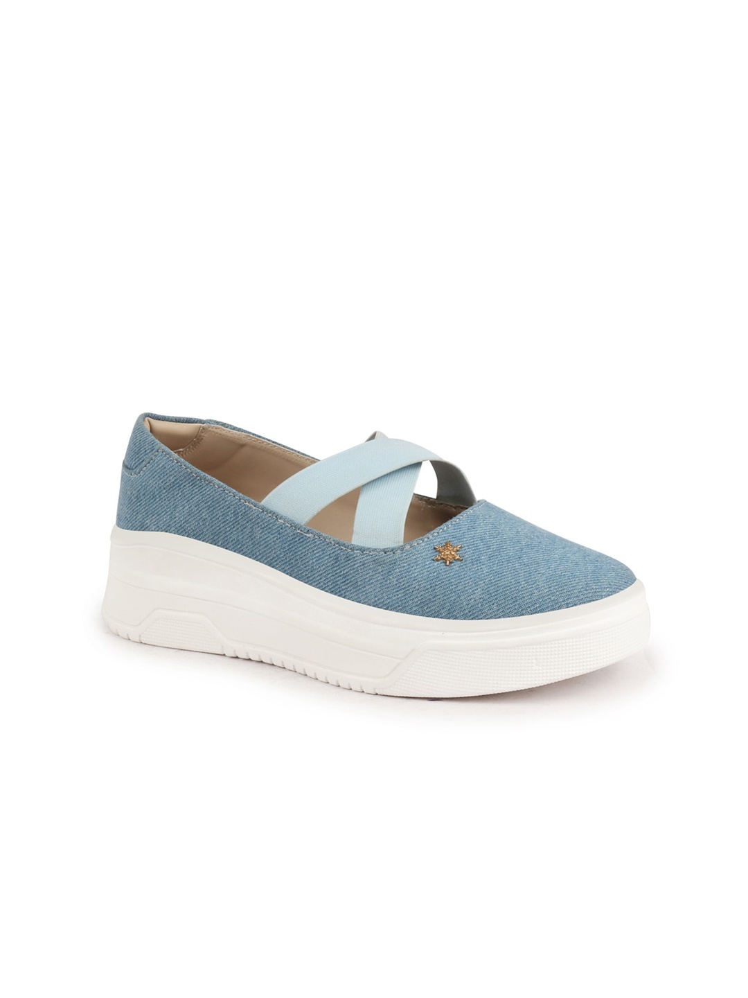 

FAUSTO Women Textured Round Toe Memory Foam Canvas Slip-On Sneakers, Blue